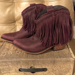 Liberty Black - Burgundy Leather Fringe Booties